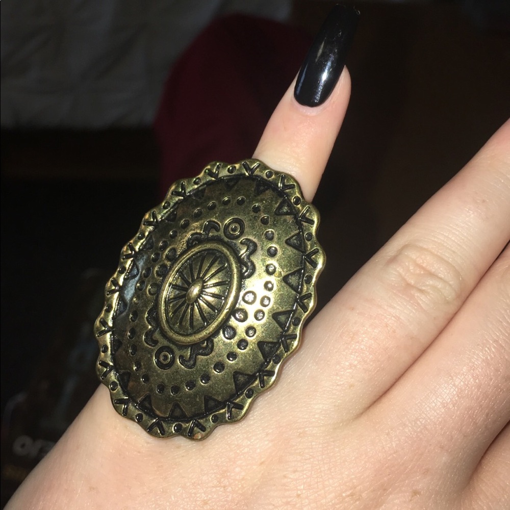 Large Flat Bronzed Patterned Ring
